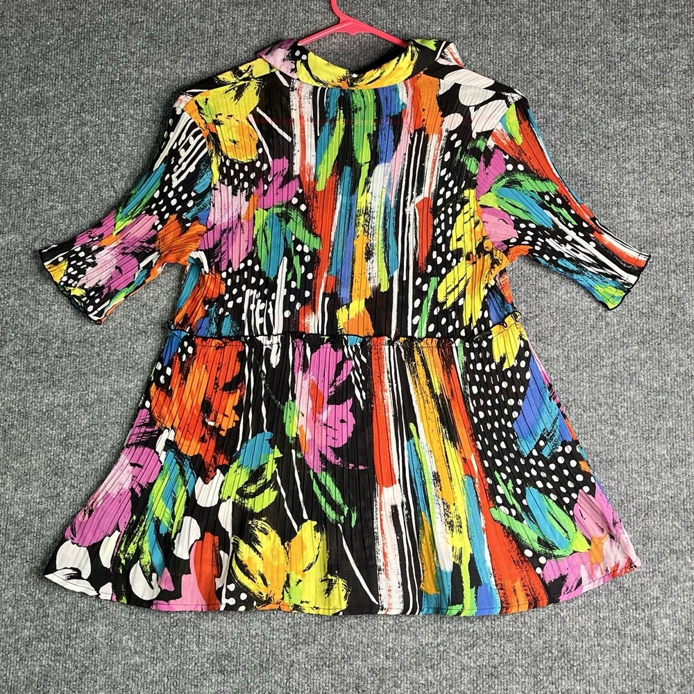 KRISS Sweden Pleated Tunic‎ Top Sz M Multicolor Abstract Vibrant Button Down Y2K - Picture 7 of 7